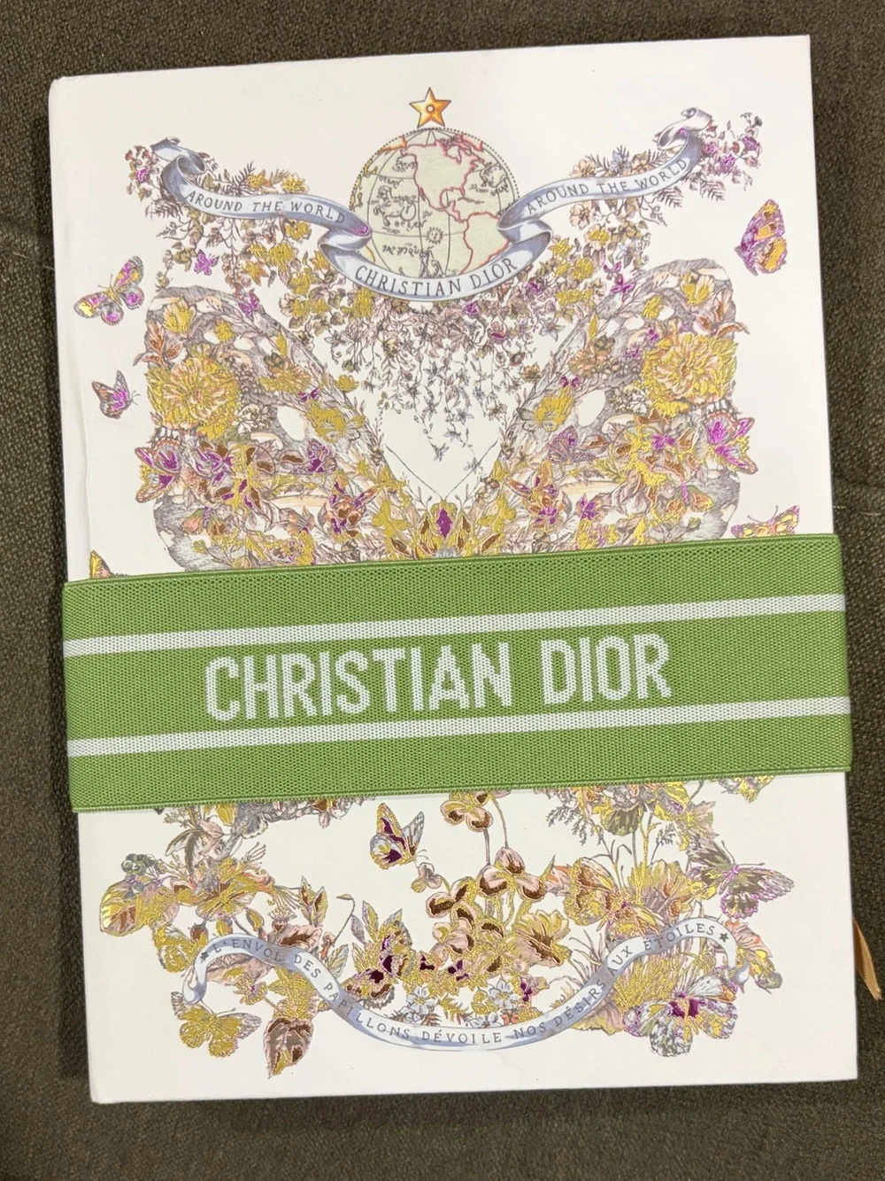 Dior White Notebook with Green Christian Dior Elastic Band
